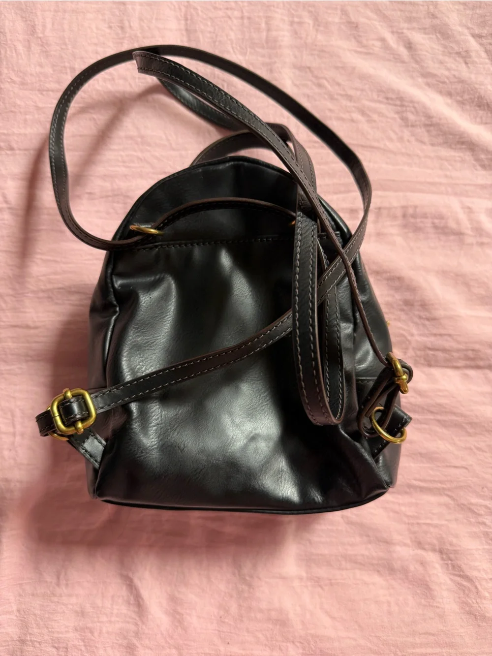 Fossil Black Leather Small backpack/crossbody with Gold Hardware